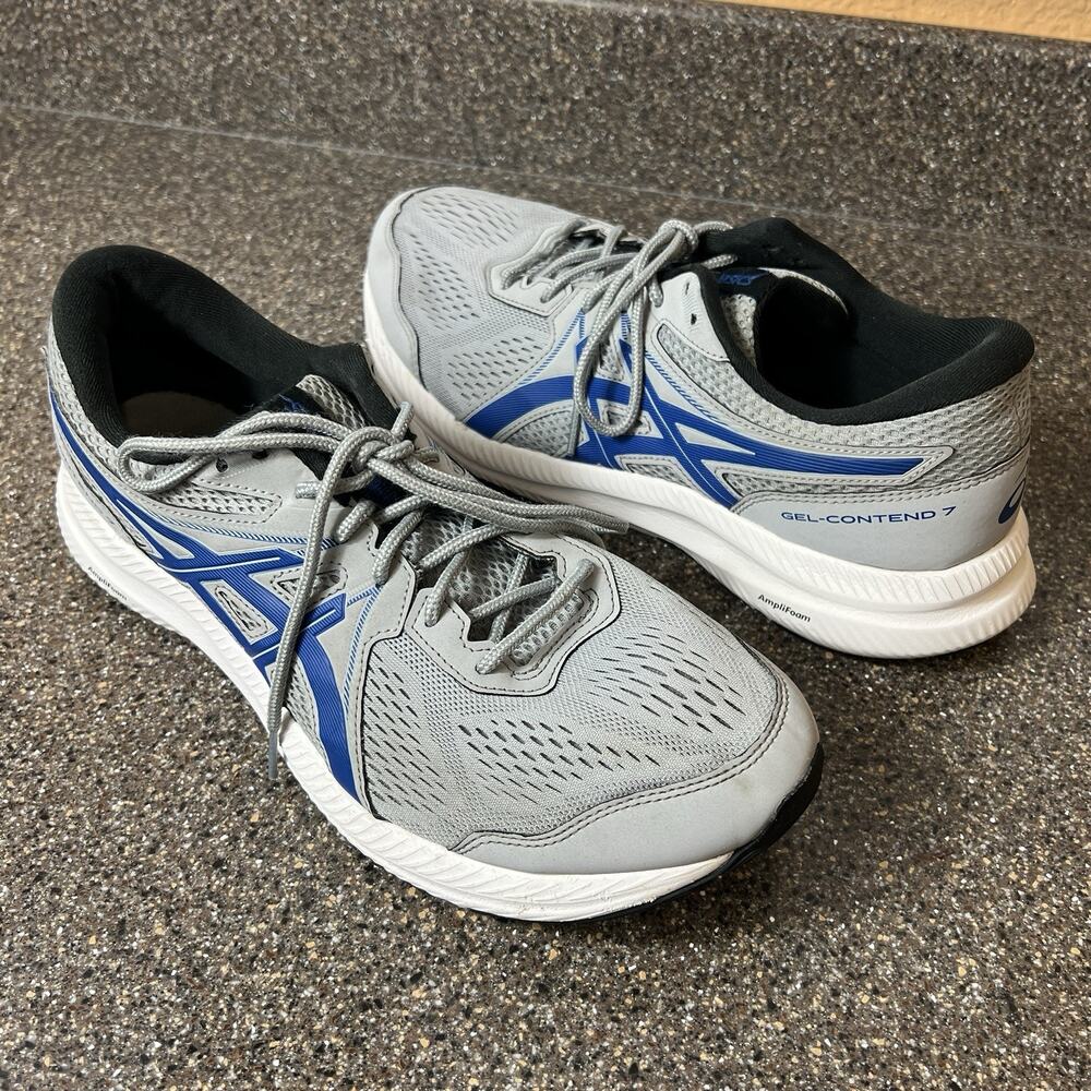Asics Gel-Contend 7 Mens Sz 11.5 Running Shoe Gray Blue Athletic Sneaker Lace Up